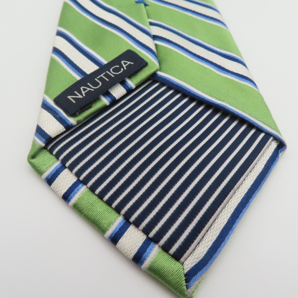 Nautica Tie Green Blue White Striped 3.5" Wide 58" Long Silk - Picture 4 of 7